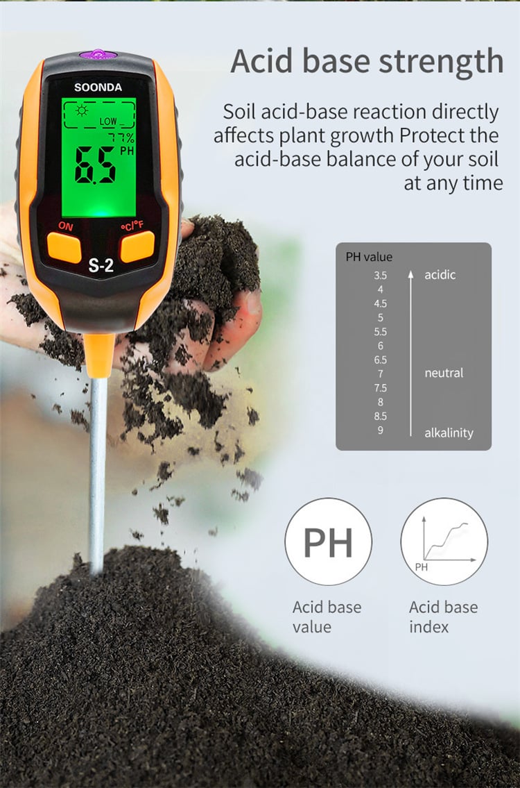 Digital 4-in-1 Soil Test Meter, large LCD screen, probe accurately quick measure
