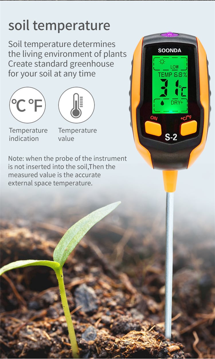 Digital 4-in-1 Soil Test Meter, large LCD screen, probe accurately quick measure