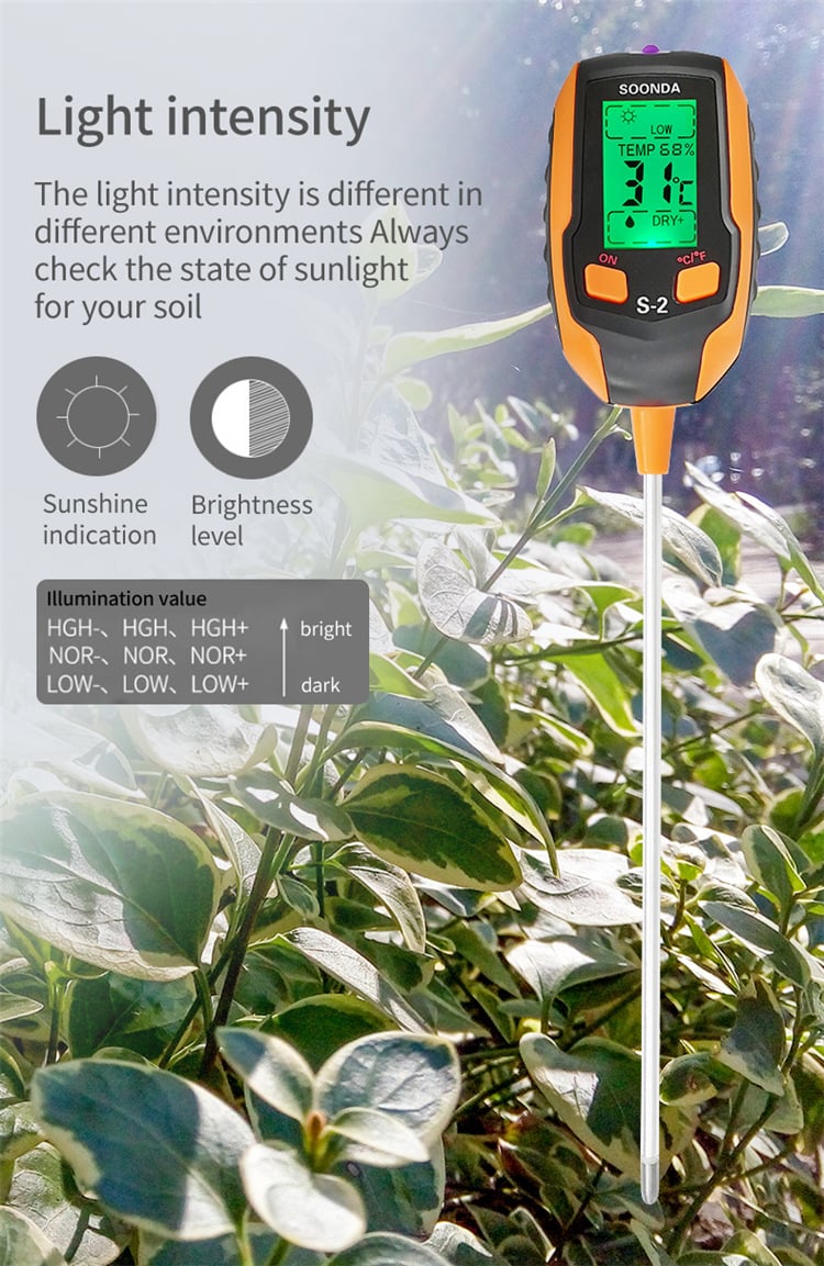 Digital 4-in-1 Soil Test Meter, large LCD screen, probe accurately quick measure